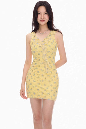 Blue Floral V-Neck Dress