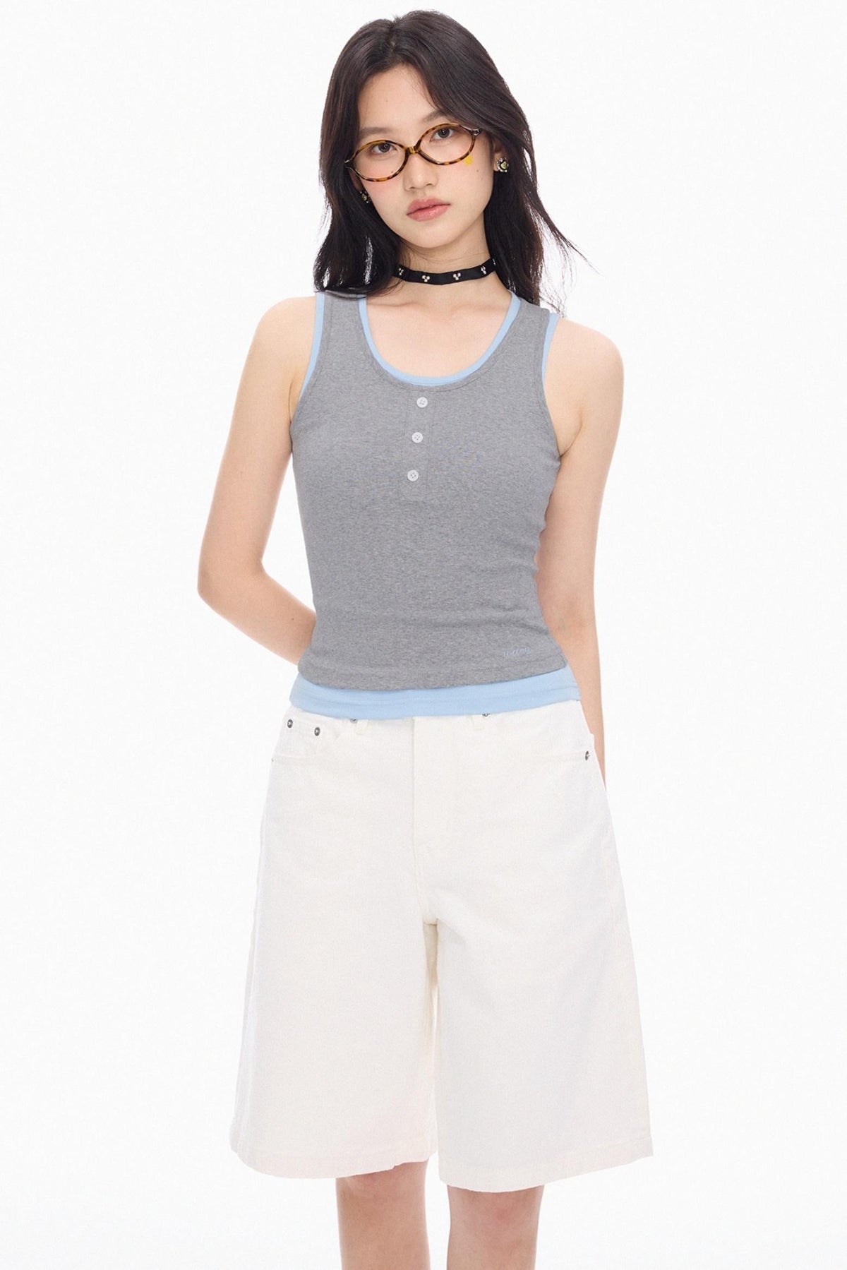 Blue Gray Layered Tank Top