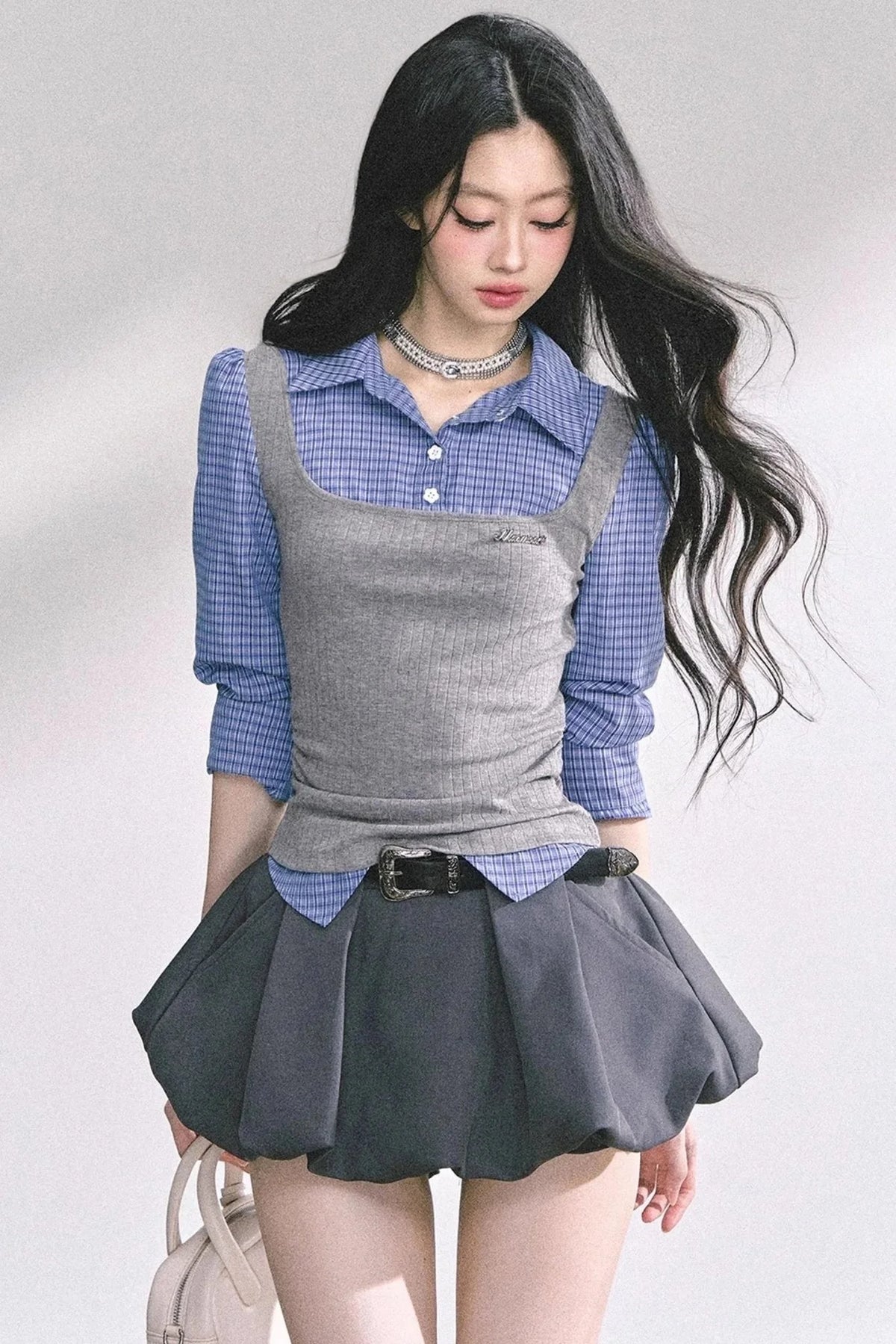 Blue Gray Plaid Shirt