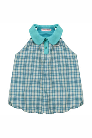 Blue Green Plaid Ruffled Halter Top