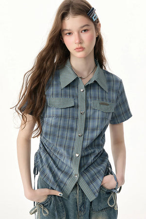 Blue Green Plaid Short Sleeve Shirt