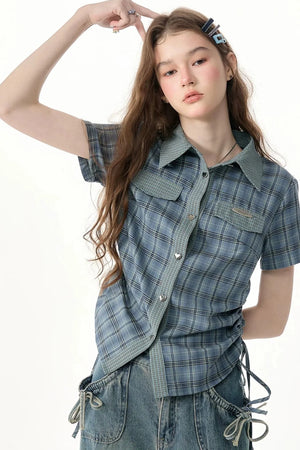 Blue Green Plaid Short Sleeve Shirt
