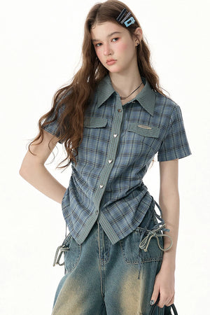Blue Green Plaid Short Sleeve Shirt