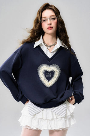 Blue Holiday V-Neck Layered Sweatshirt