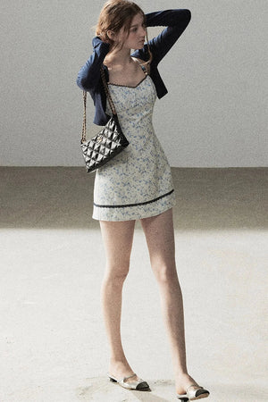 Blue Iris Floral Spaghetti Strap Dress and Cardigan Set-Up