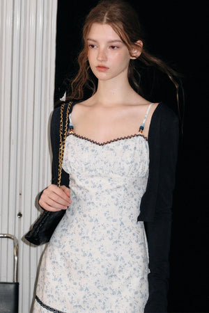 Blue Iris Floral Spaghetti Strap Dress and Cardigan Set-Up