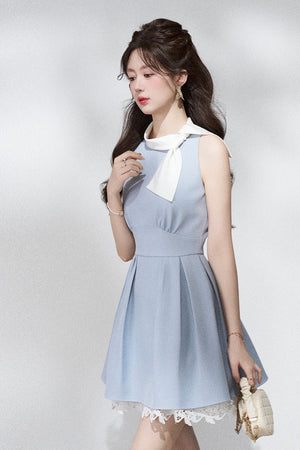 Blue Lace Halter Dress