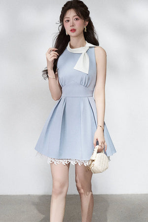 Blue Lace Halter Dress