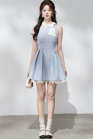 Blue Lace Halter Dress