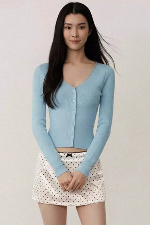 Blue Lace Trim Cardigan