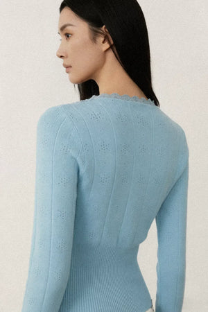 Blue Lace Trim Cardigan