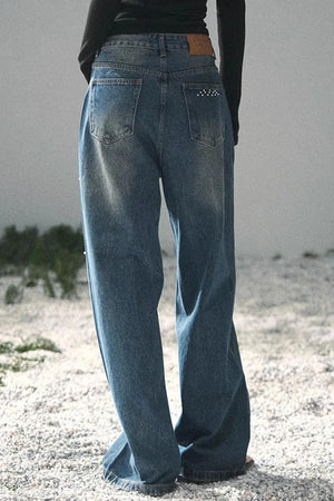 Blue Light Beaded Denim Pants