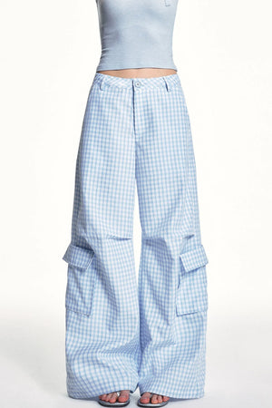 Blue Plaid Cargo Pants