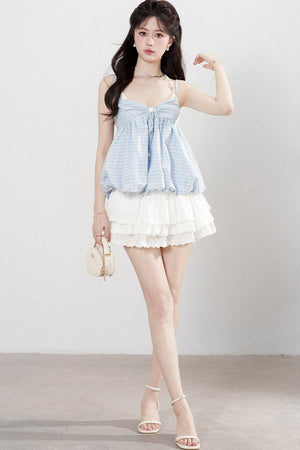 Blue Plaid Floral Camisole Top Set-Up