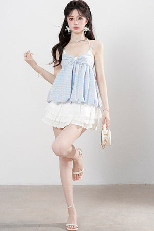 Blue Plaid Floral Camisole Top Set-Up