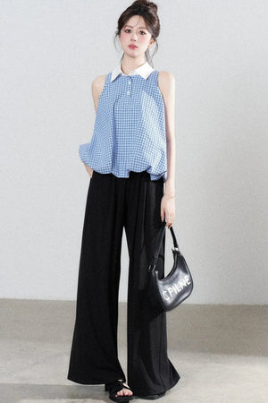Blue Plaid Halter Blouse