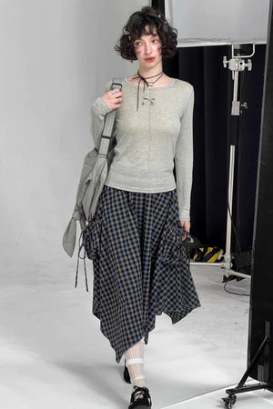 Blue Plaid High Waist Slimming Skirt