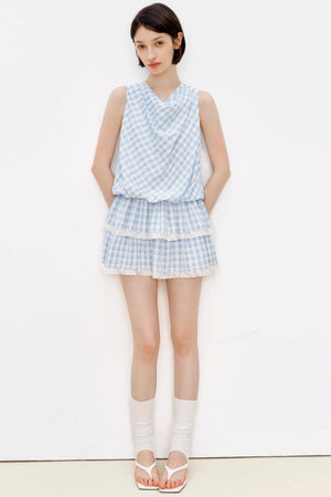 Blue Plaid Lace A-Line Dress