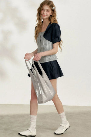 Blue Plaid Layered Short Sleeve Shirt