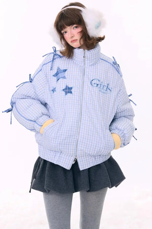 Blue Plaid Padded Jacket