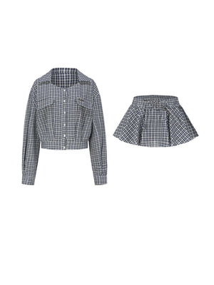Blue Plaid Skirt Set-Up