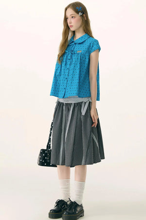 Blue Polka Dot Bow Blouse