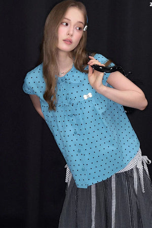 Blue Polka Dot Bow Blouse