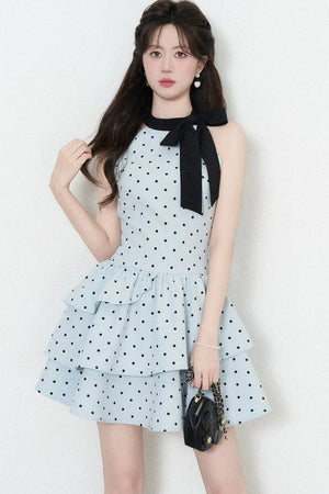 Blue Polka Dot Halter Dress