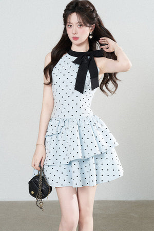 Blue Polka Dot Halter Dress