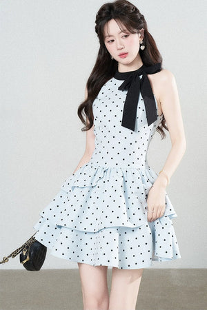 Blue Polka Dot Halter Dress