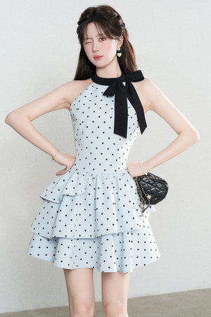 Blue Polka Dot Halter Dress
