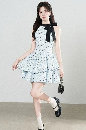 Blue Polka Dot Halter Dress
