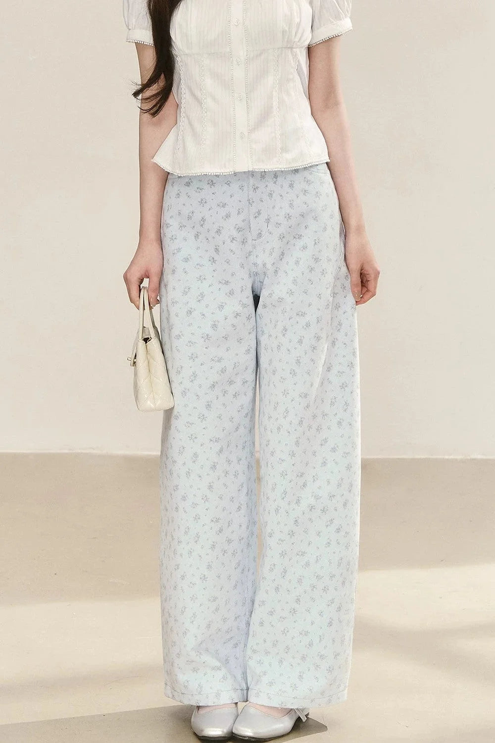 Blue Preppy Wide-Leg Pants