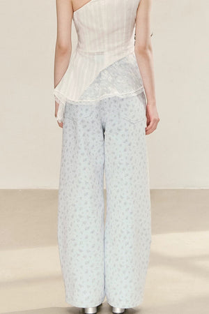 Blue Preppy Wide-Leg Pants