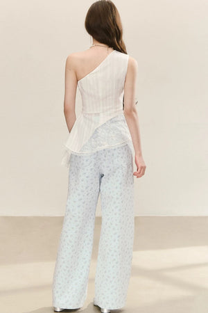 Blue Preppy Wide-Leg Pants