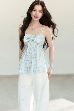 Blue Printed Bow Camisole