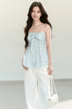 Blue Printed Bow Camisole