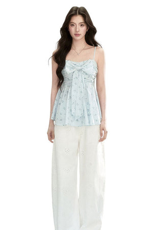 Blue Printed Bow Camisole