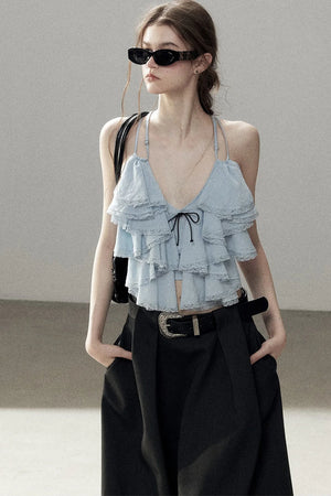 Blue Ruffle Top and Skirt Set-Up