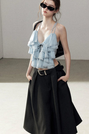Blue Ruffle Top and Skirt Set-Up