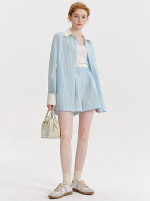 Blue Shirt Casual Shorts Set-Up