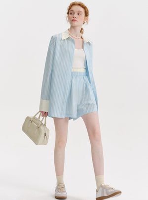 Blue Shirt Casual Shorts Set-Up