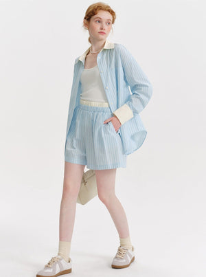 Blue Shirt Casual Shorts Set-Up