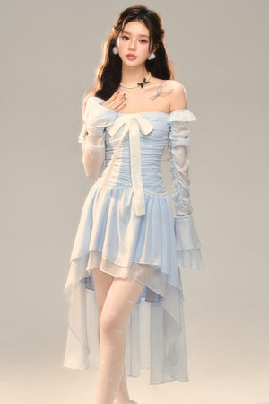 Blue Slim Bow Dress