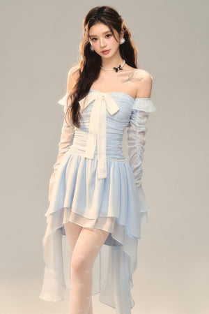 Blue Slim Bow Dress