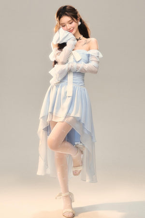 Blue Slim Bow Dress