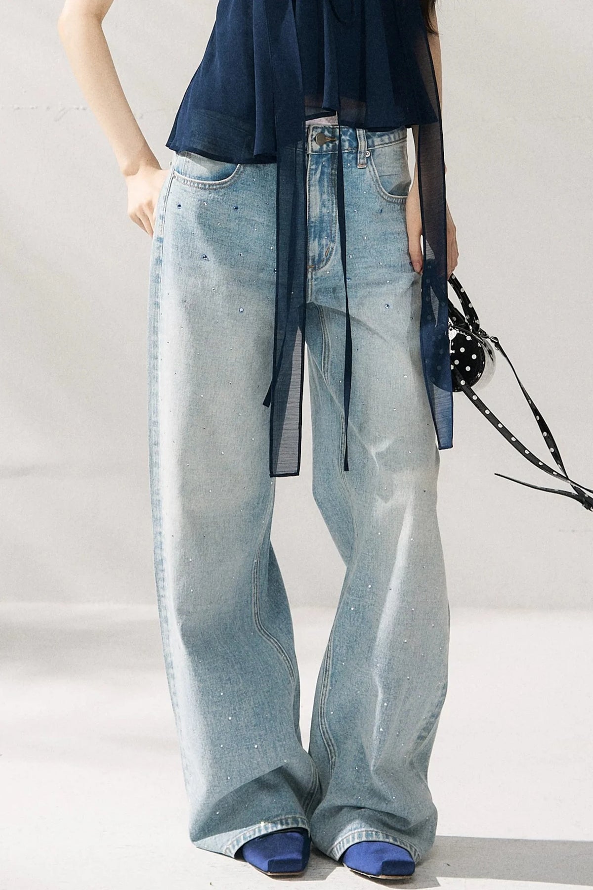 Blue Straight-Leg Denim Pants