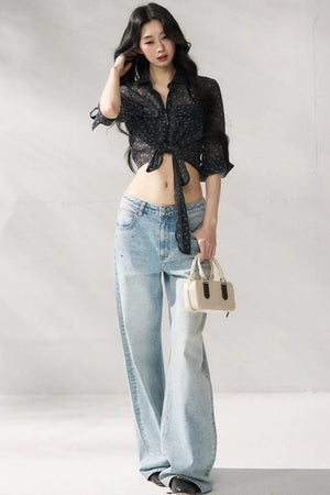 Blue Straight-Leg Denim Pants