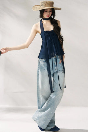 Blue Straight-Leg Denim Pants