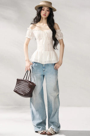 Blue Straight-Leg Denim Pants